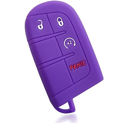Dobrev 4 Button Silicone Case Protector Key Fob Smart Car Remote Holder for Dodge Ram Durango Challenger Jeep Grand Cherokee Smart Key (Purple)