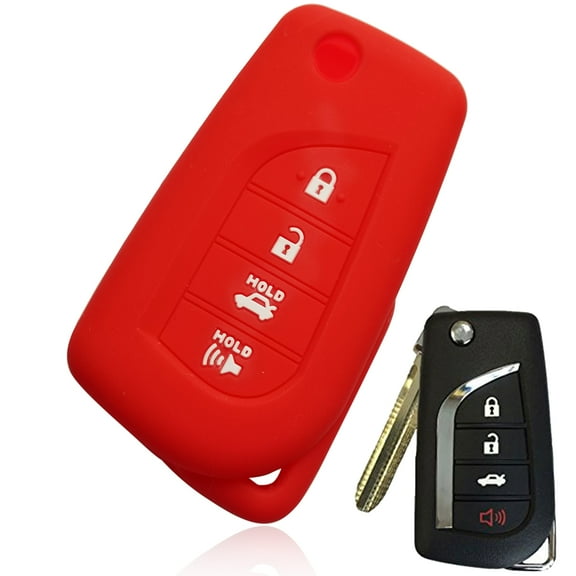 Dobrev 4 Button Silicone Remote Car Key Fob Cover Case Skin Protector for 2018 Toyota Camry Remote Keyless Fob FCC HYQ12BFB FLIP Key (red)