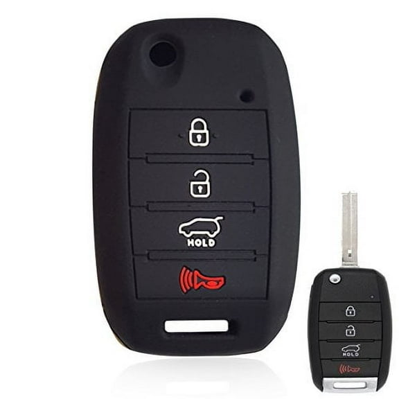 Dobrev 4 Buttons Silicone Case Protector Key Fob Cover Smart Car Remote Holder for KIA Sorento Carens Rio Forte Soul Optima Sportage Flip Remote Key 2154BK (Black)