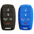thumbnail image 1 of Dobrev 5 Button Silicone Cover Keyless Entry Fob Case Skin Accessory Protector Rubber Holder for Dodge Ram 1500 2019 2020 2021 Smart Key  black and blue, 1 of 4
