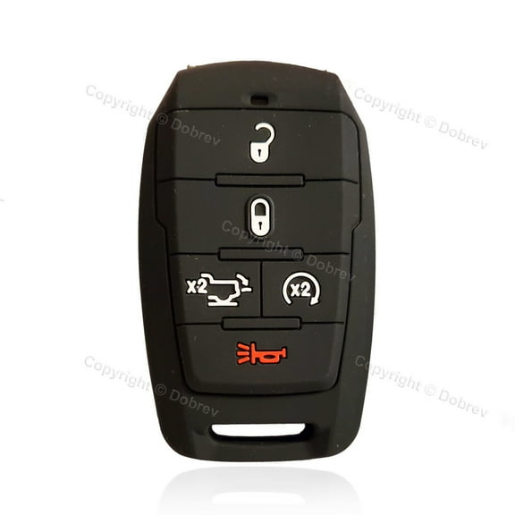Dobrev 5 Button Silicone Cover Keyless Entry Fob Case Skin Accessory Protector Rubber Holder for Dodge Ram 1500 2019 2020 2021 Smart Key  black