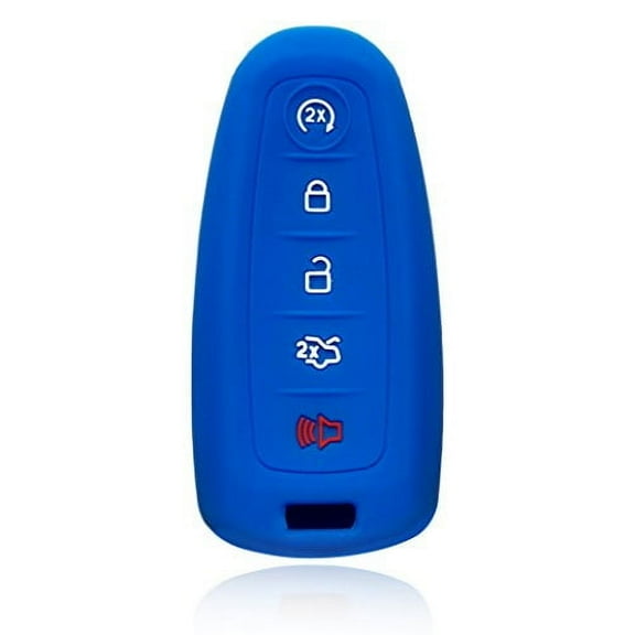 Dobrev 5 Button Silicone Fob Skin Cover Fob Remote Keyless Entry Smart Key Case Shell Protector for Lincoln Ford Escape Explorer Focus Taurus Flex 5 Buttons (Blue)