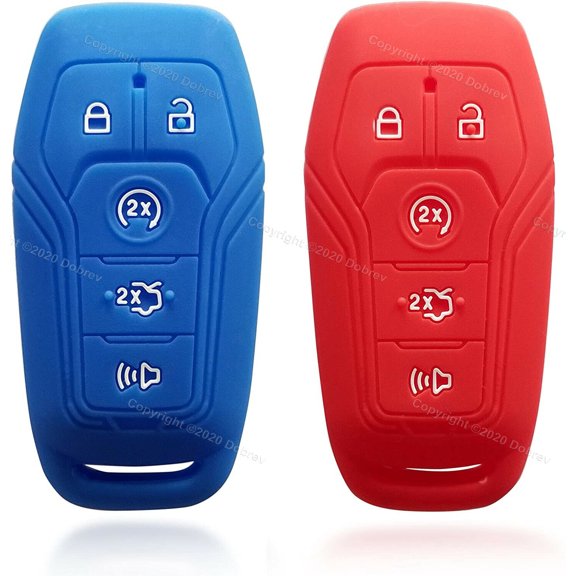 Dobrev 5 Buttons Silicone Case Protector Key Fob Cover Smart Car Remote Holder for Ford Mustang Edge F-450 F-150 Lincoln (red)