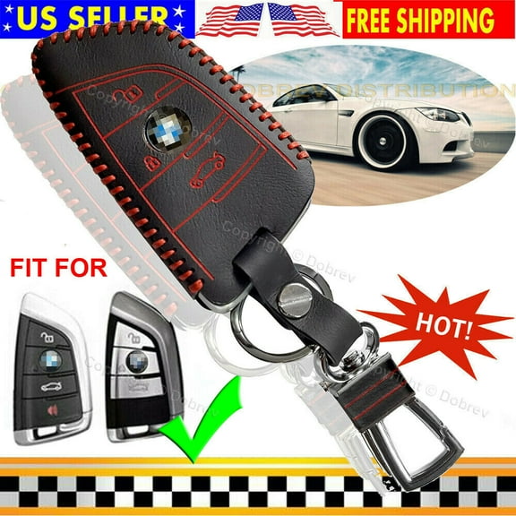 Dobrev Genuine Leather Car Key Fob Cover Holder Protector Case Fit for BMW 2014 2015 2016 2017 X1 F48 X3 X4 X5 X6 Remote Smart 3 4 Buttons Key (red)