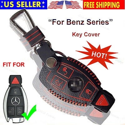Dobrev Genuine Leather Cover Case Fob Remote Protector KeyChain Skin Holder Keyless Entry for Mercedes Benz C E S G M R SL Class Smart Key