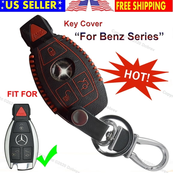 Dobrev Hot Genuine Leather Case Fob Chain Protector Cover Car Remote Holder for Mercedes-Benz C E S CLA CLS ML GL GLK CLK SLK Class Smart Key (Red)