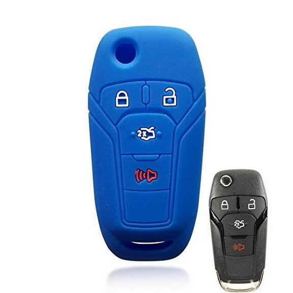 Dobrev Silicone 4 Buttons Smart Key Case Cover Skin Fob Holder for Ford 2013 2014 2015 2016 2017 Fusion Flip Key Keyless Entry Remote (FCC: N5F-A08TAA, P/N: 164-R7986 (Blue)