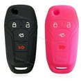 thumbnail image 1 of Dobrev Silicone Cover Holder Fob Rubber Skin Protector Keyless Remote Control Smart Car Case for 2013 2014 2015 2016 2017 Ford Fusion Key   black and pink, 1 of 4
