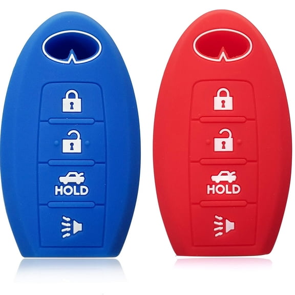 Dobreva Swimwear 2pcs 4 Buttons Silicone Rubber Case Protector Key Fob Cover Smart Car Remote Holder for Infiniti EX35, FX50, G37, M45, QX56, G35, M35, M56, 2014-2015 QX60, QX80 (red and blue)