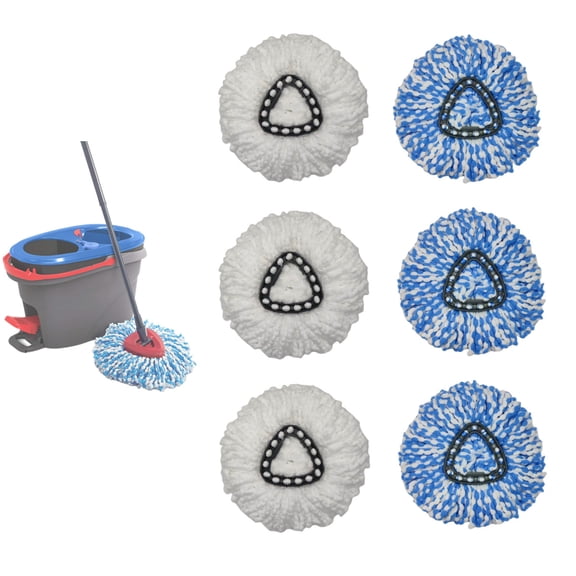 Dobrydom 6 Packs Spin Mop Head For O-Ceda Spin Mop Refill 2-Tank System, Mop Heads Replacement Rinseclean Mop Refill Microfiber Floor Clean Pads Color Blue&White