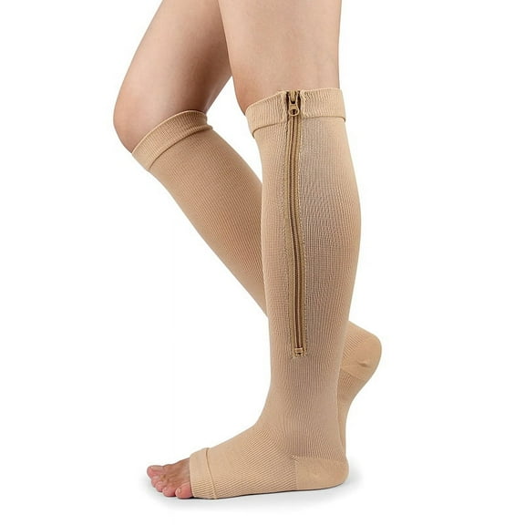 Dobrydom Men's and Women's Nylon Zipper Compression Socks, Beige (2)