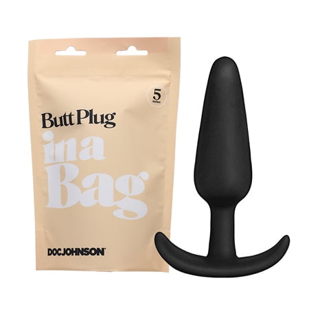 Doc Johnson Butt Plug In a Bag Silicone 5in Phthalate-Free Velvet-Touch Anal Plug, Black