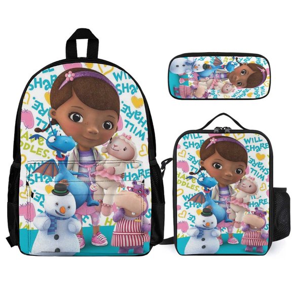 Doc Mc-Stuffins Backpacks 3pcs Set Laptop Shoulder Bags Casual Daypack Lunch Bag Pencil Case Travel Hiking Work