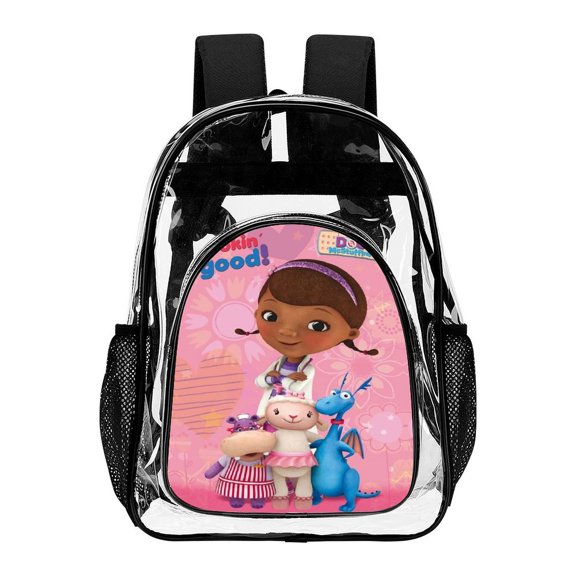 Doc Mc-Stuffins Lightweight Fashionable Transparent Backpack Mesh Bag Shoulder Bags Laptop Daypack Hiking Travel