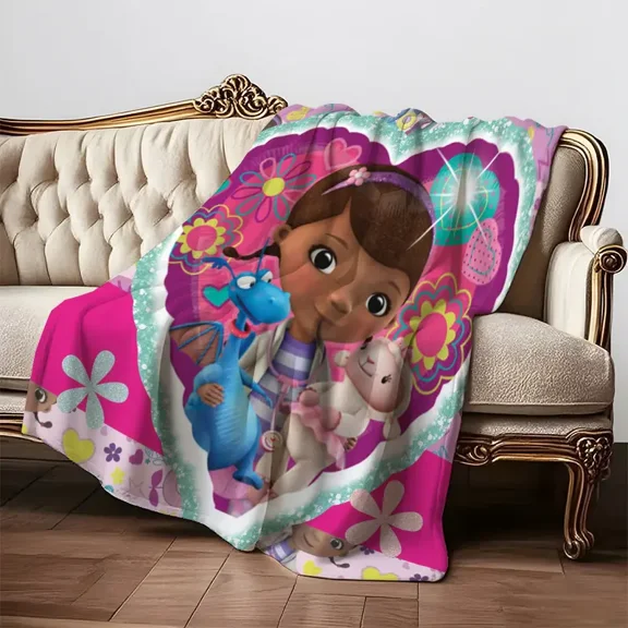 Doc McStuffins Cartoon Flannel Blanket 3D Print Pink Anime Character Soft Warm Throw Blanket Sofa Bedroom Decor