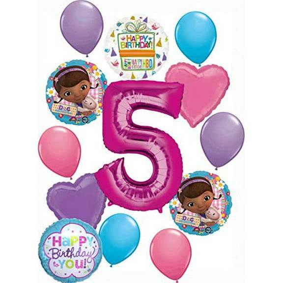 Doc McStuffins Party Supplies 5th Birthday Balloon bouquet Decorations 13 piece kit