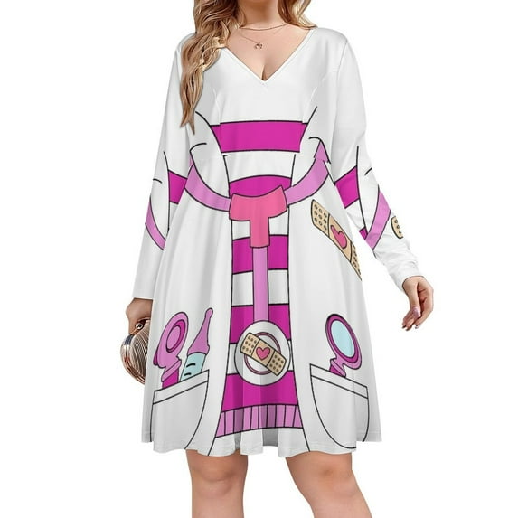 Doc Mcstuffins Costume Long Sleeve Dresses For Women Vintage Elegant Party Dress Oversized V-neck Dress S-8XL