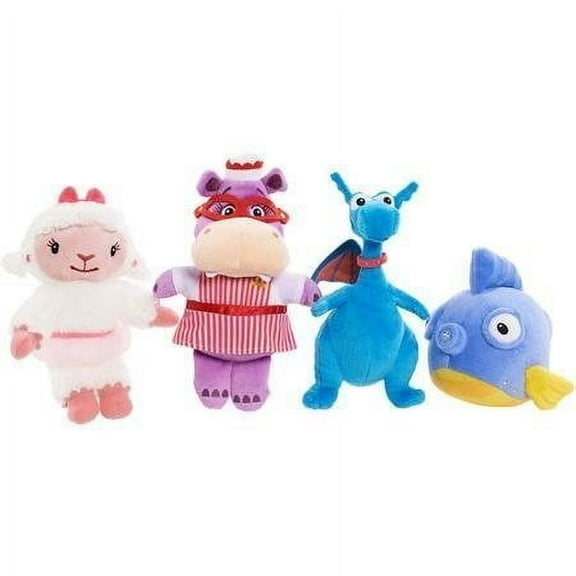 Doc Mcstuffins Plush Bean Collector Set: Lambie, Stuffy the Proud Dragon, Hallie the Hippo Nurse and Squeakers the Fish