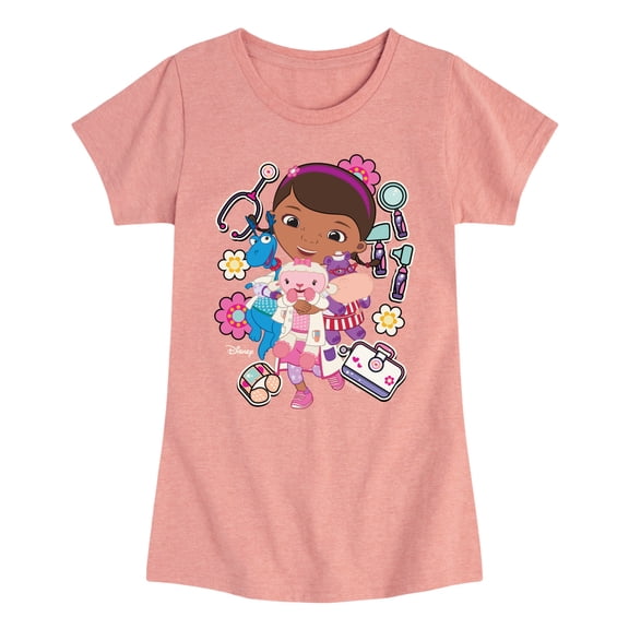 Doc Mcstuffins -Stickers - Youth Girls Fitted Short Sleeve T-Shirt