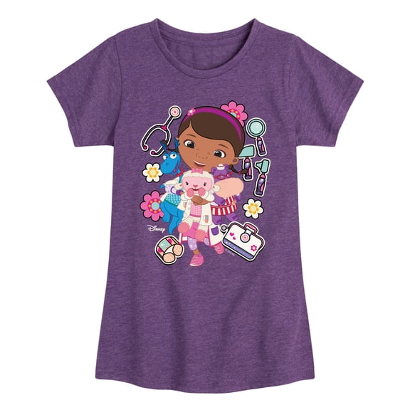 Doc Mcstuffins -Stickers - Youth Girls Fitted Short Sleeve T-Shirt