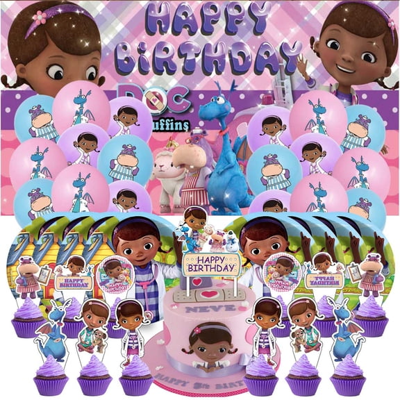 Doc Mcstuffins Tableware Balloons Birthday Plates Party Decor Banner Cake Topper Decorations for Kids Supplies
