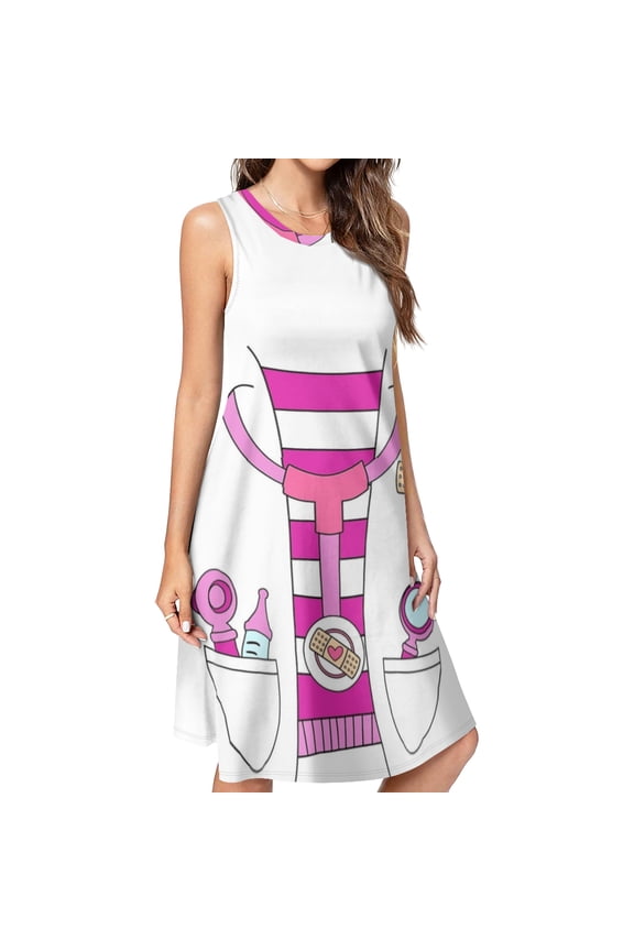 Doc Mcstuffins costume Spring Summer Dresses for Women Fashion T-shirt Dress Casual Sleeveless Loose Sundress with Pockets