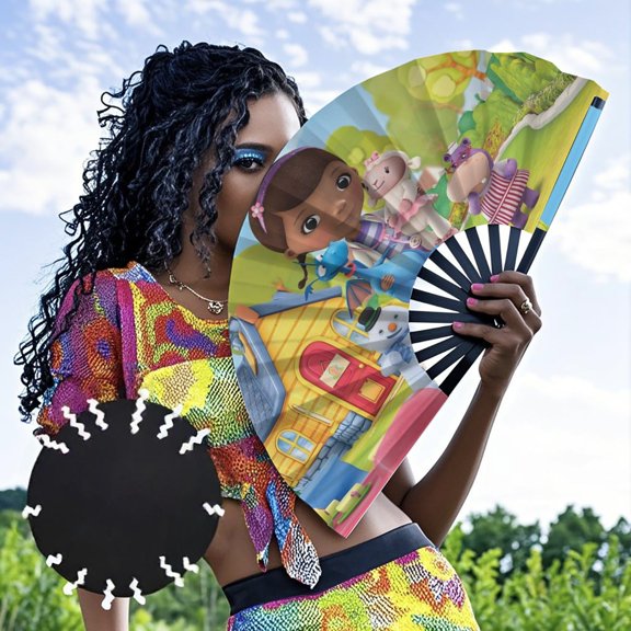 Doc Mcstuffins-theme Folding Fan Chinese Fan Hand Polyester Foldable Fan Fans for Dancing Party Home Suitable for Home, Office, Party