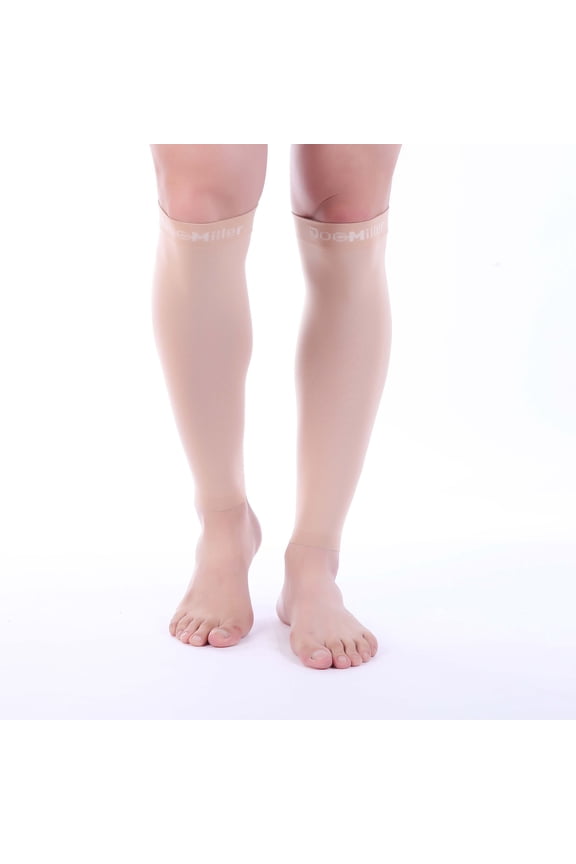 Doc Miller Calf Compression Sleeve 1 Pair 15-20 mmHg Firm Support Graduated for Sports Running Recovery Shin Splints Varicose Veins (Skin/Nude, X-Large)
