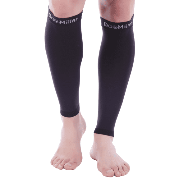 Doc Miller Calf Compression Sleeve 1 Pair 15-20 mmHg Firm Support Graduated for Sports Running Recovery Shin Splints Varicose Veins (Black, Medium)
