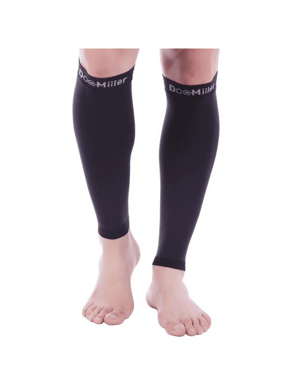 Doc Miller Calf Compression Sleeve 1 Pair 15-20 mmHg Firm Support Graduated for Sports Running Recovery Shin Splints Varicose Veins (Black, X-Large)
