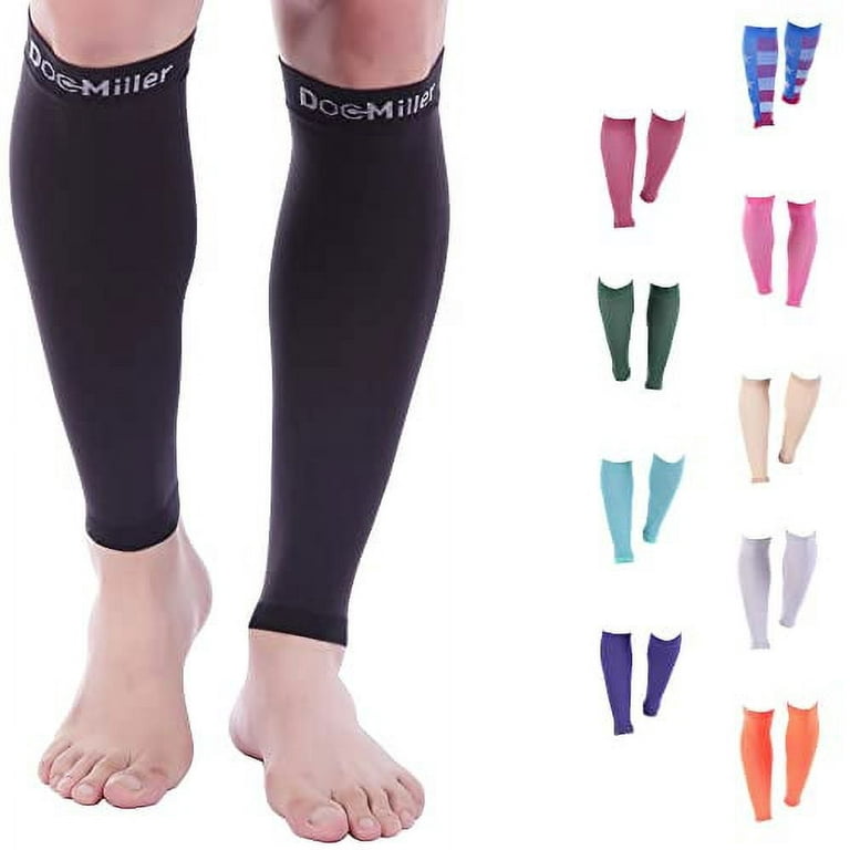 Doc Miller Calf Compression Sleeve Men and Women - 20-30mmHg Shin Splint Compression  Sleeve Recover Varicose Veins, Torn Calf and Pain Relief - 1 Pair Calf  Sleeves Black Color - XX-Large Size 