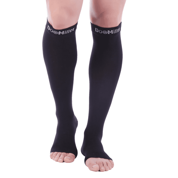 Doc Miller Open Toe Compression Socks 1 Pair 20-30mmHg Support Circulation Recovery Shin Splints Varicose Veins