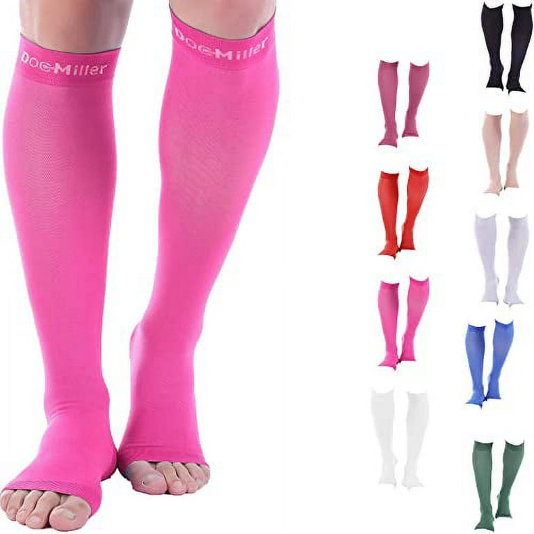 Doc Miller Open Toe Compression Socks, 15-20 mmHg, Toeless Compression  Socks Women and Men for Maternity, Improved Blood Circulation, Shin Splints  & Calf Recovery, 1 Pair Pink Knee High Large Size 