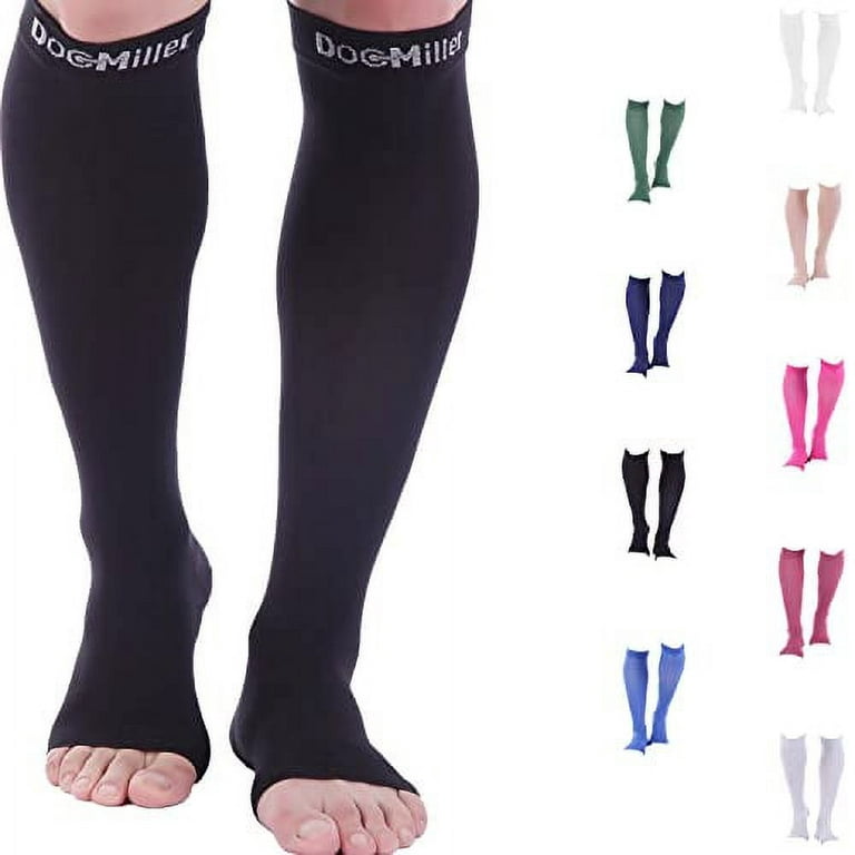 Doc Miller Open Toe Compression Socks Women and Men, Toeless Compression  Socks Women, Support Circulation Shin Splints and Calf Recovery, Varicose  Veins, 1 Pair Black Knee High, Medium Tall, 20-30mmHg 