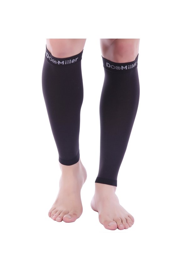 Calf Compression Sleeve for Women & Men, Footless 20-30 mmHg Support for Shin Splints, Varicose Veins, Nurses, Black, Large Size, 1 Pair