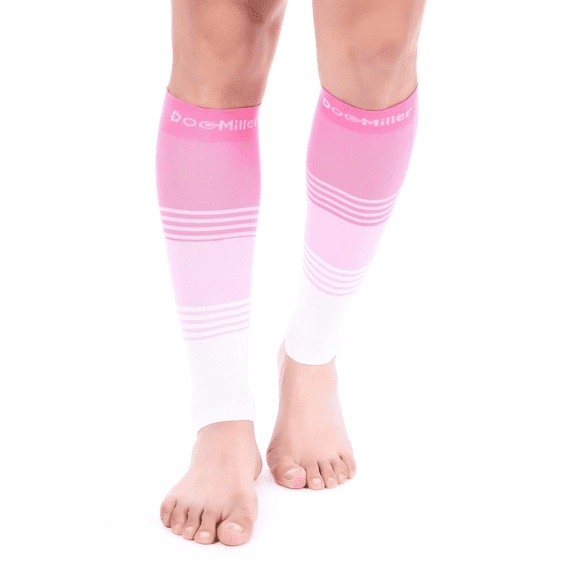 Doc Miller Premium Calf Compression Sleeve 1 Pair 20-30mmHg Strong Calf Support Graduated Pressure Sports Running Recovery Shin Splints Varicose Veins CVD Yoga Socks 2XL PINK/PINK/WHITE