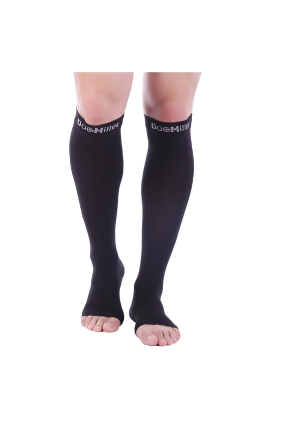 Premium Open Toe Compression Sleeve 1 Pair 15-20 mmHg Graduated Pressure for Sports Running Muscle Recovery Varicose Veins (Black, Small)