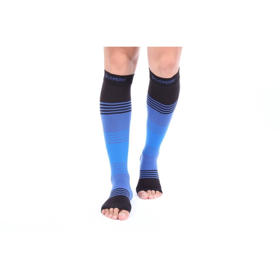 Doc Miller Open Toe Socks - 1 Pair Compression Socks Women & Men 20-30mmHg Dress Series Support Stockings Air Travel Shin Splints Varicose Veins Leggings (Black.Blue.Blue, S)