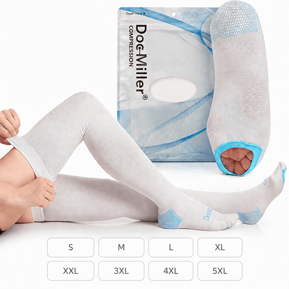 Doc Miller TED Hose Thigh High Anti-Embolism Compression Stockings 15-20 mmHg for Women & Men White 1 Pair