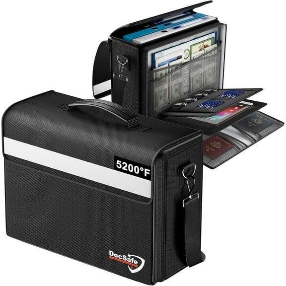 DocSafe Fireproof Document Bag with Multiple Pockets,5200F Large (17x12.5x7.2) File Organizer Fireproof Waterproof Bag Important Document Holder Home Office Portable Filing Storage for Valuables