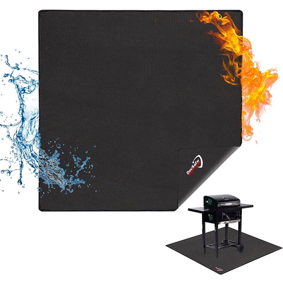 DocSafe Large Under Grill Mat 48" Square Fire Pit Mat,4 Layers Fireproof Pads Protect for Deck,Patio,Outdoor Charcoal,Smokers,Wood Floor,Indoor Fireplace,Reusable Oil-ProofWaterproof,Black
