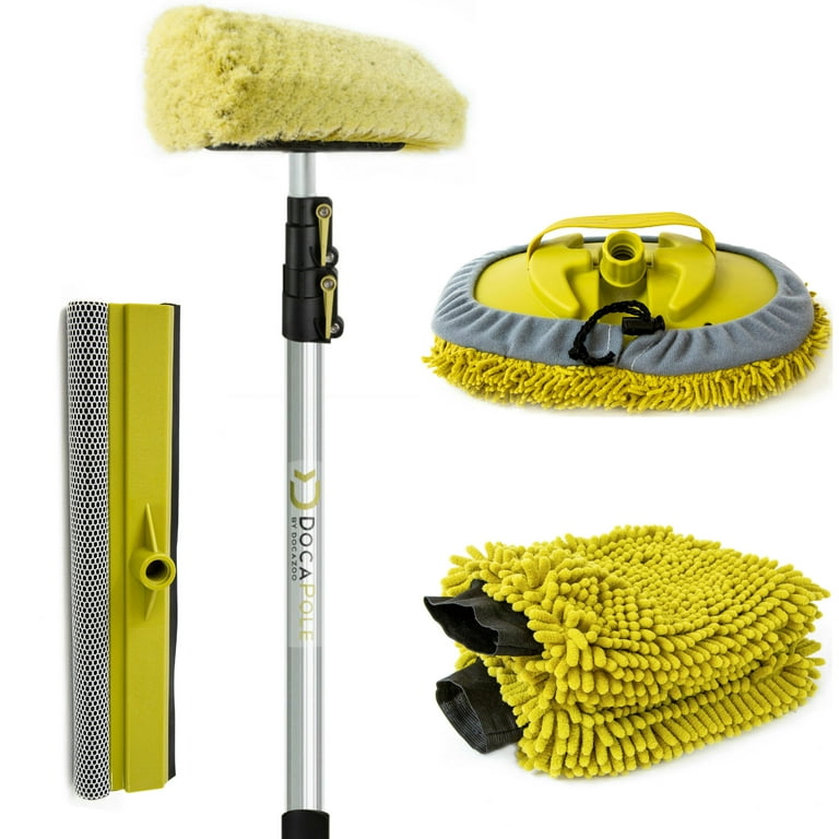 DocaPole Car Cleaning Kit: Car Wash Kit with 5-12' Extension Pole & Soft  Brush, Car Squeegee, Car Wash Mitt (2X), Microfiber Cleaning Head 