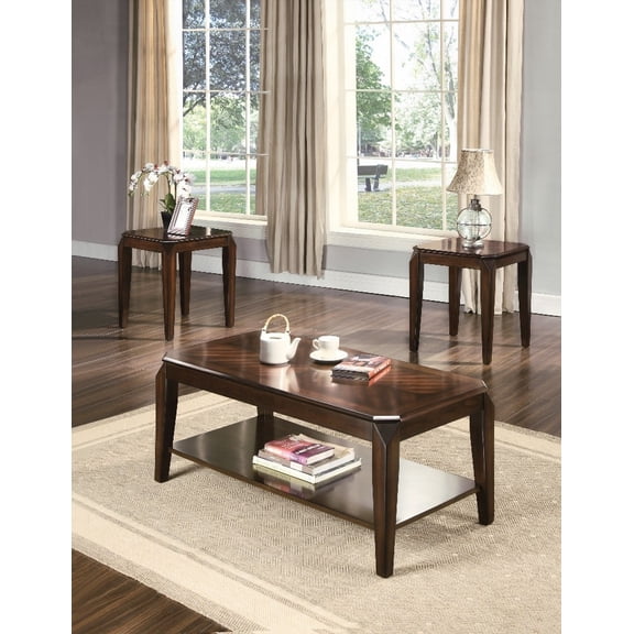 Docila 3PC Pack Coffee and End Table Set (Walnut Finish, 47" x 23" x 19"H Coffee Table, 23" x 23" x 23"H End Tables)