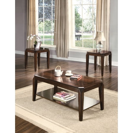 Docila's 3-Piece Coffee & End Table Set Featuring Parquet Pattern & Walnut Finish