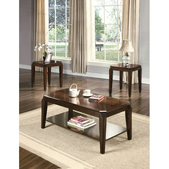 Docila's 3-Piece Coffee & End Table Set Featuring Parquet Pattern & Walnut Finish