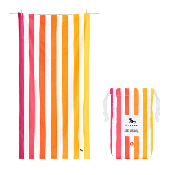 Dock & Bay Beach Towel - Quick Dry, Sand Free - Compact, Lightweight - 100% Recycled - Includes Bag
