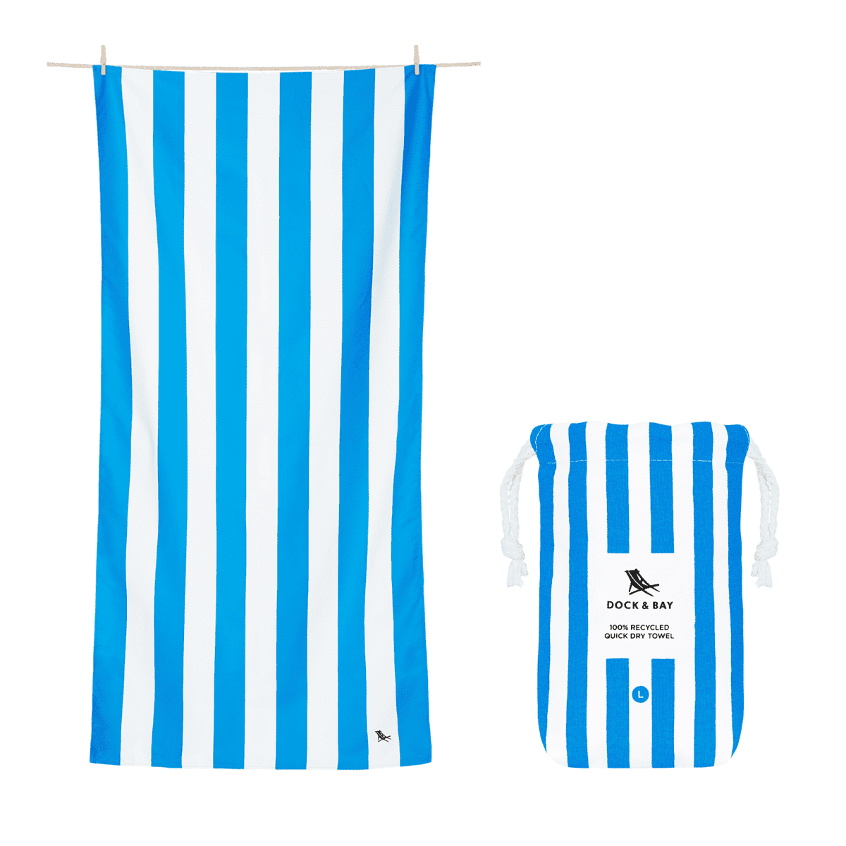 Large Bondi Blue Quick Dry Striped Beach Towel with Hanging Loop