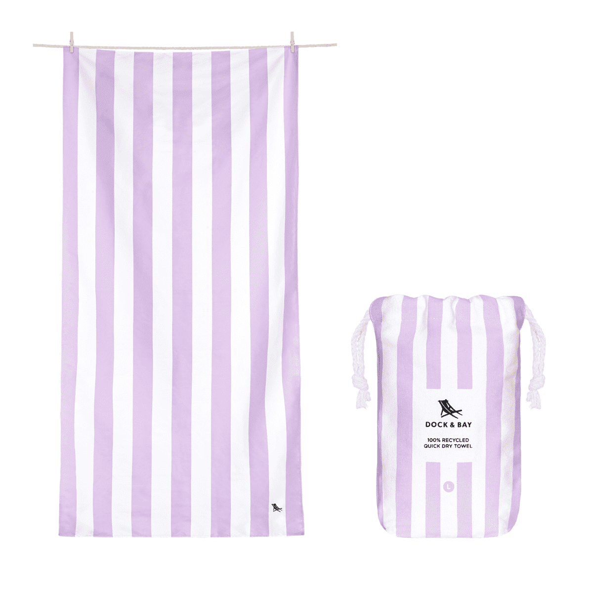 Large Lombok Lilac Striped Quick Dry Beach Towel with Pouch