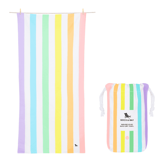 Dock & Bay Beach Towel - Quick Dry, Sand Free - Compact, Lightweight - 100% Recycled - Includes Bag