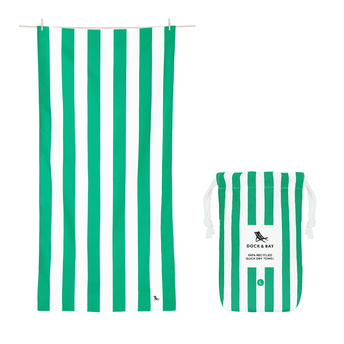 Large Cancun Green and White Striped Quick Dry Beach Towel